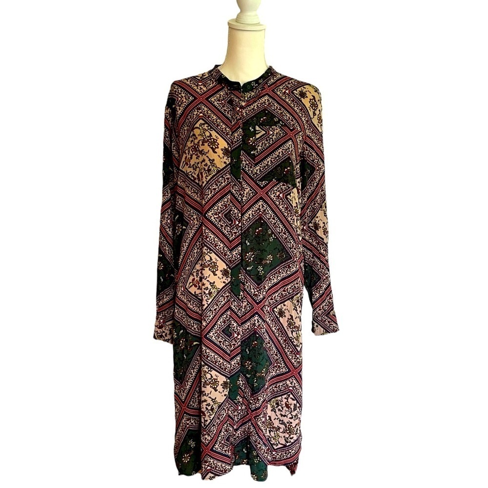 Lollys Laundry Button Front Geometric Print Tunic Dress Size XS